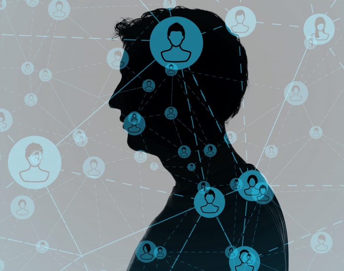 Double exposure social network and male profile