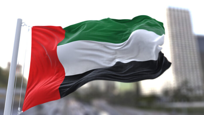 United Arab Emirates National flag waving in the wind.