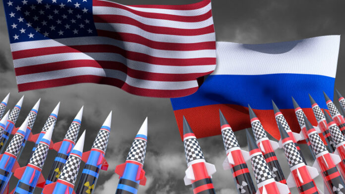USA and Russia flags. 3D render